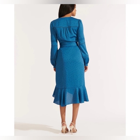 Veronica Beard Teal Miriam Ruffle Wrap Long Sleeve Midi Dress - Picture 2 of 9